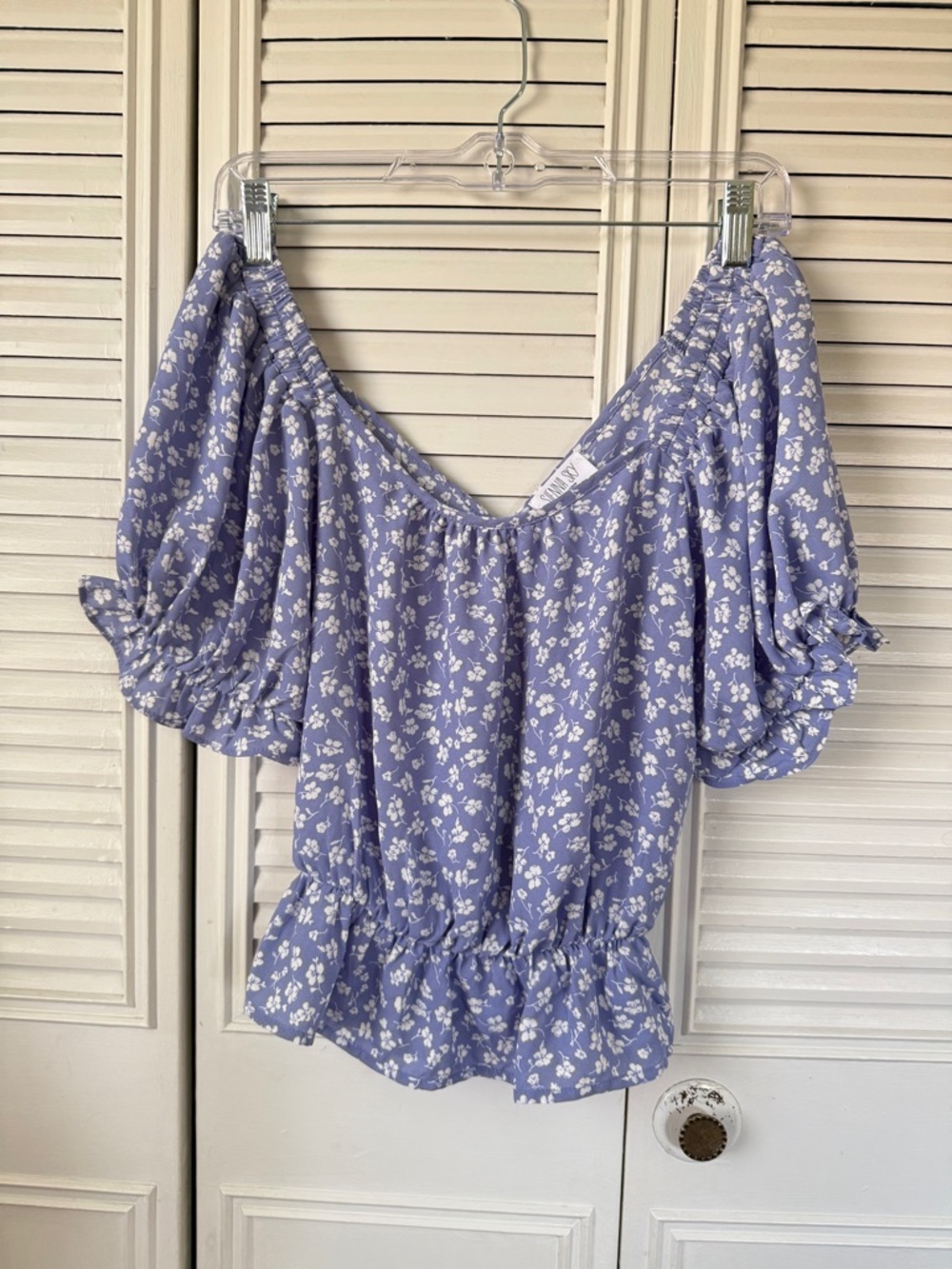 Sienna Sky Floral Puff-Sleeve Peplum Blouse